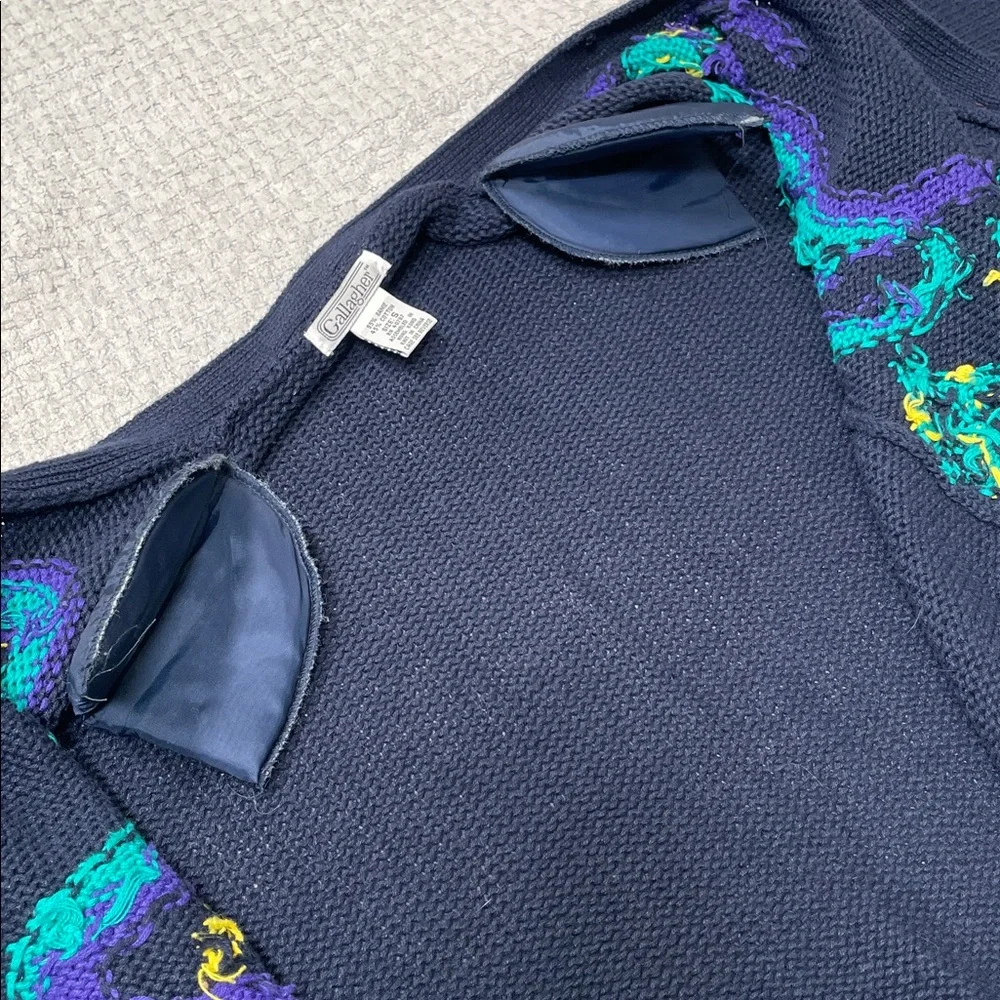Vintage 90’s V-Neck Sweater Button up Cardigan Navy Teal Purple Size Small - Picture 10 of 15